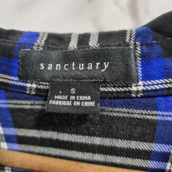 Anthropologie Shirt Womens Small Button Up Plaid Black Blue Sanctuary - Picture 3 of 12